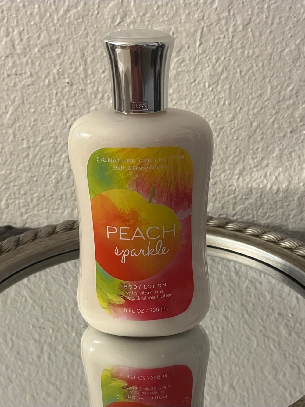 Bath & Body Works Peach Sparkle Body Lotion - Peach & Silver Accents